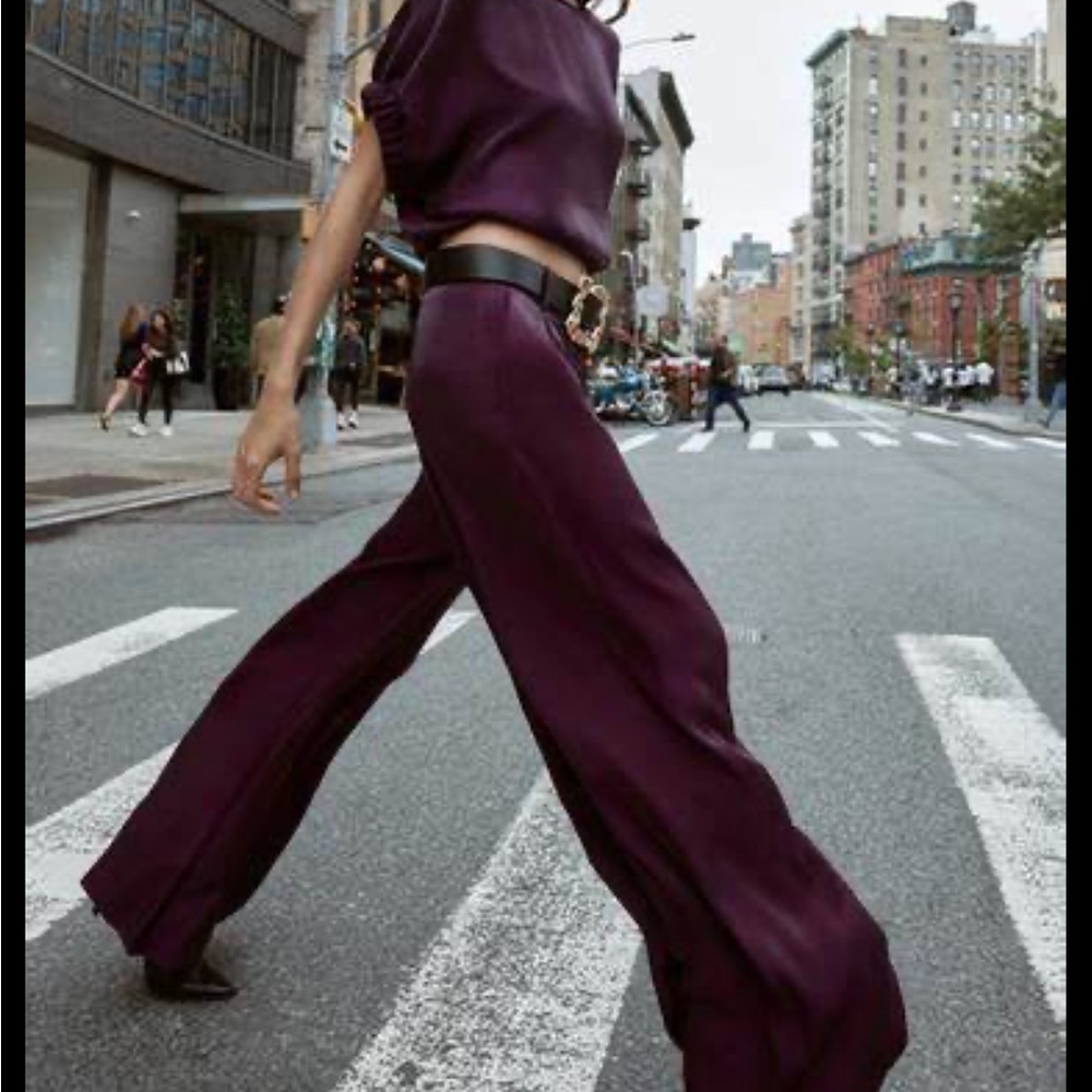 Zara Purple Wide-Leg Trousers without Belt
